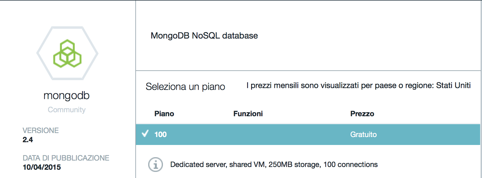 MongoDB service details